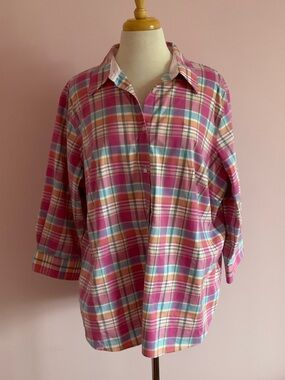 Pink Plaid Button-Up Shirt - Classic Casual